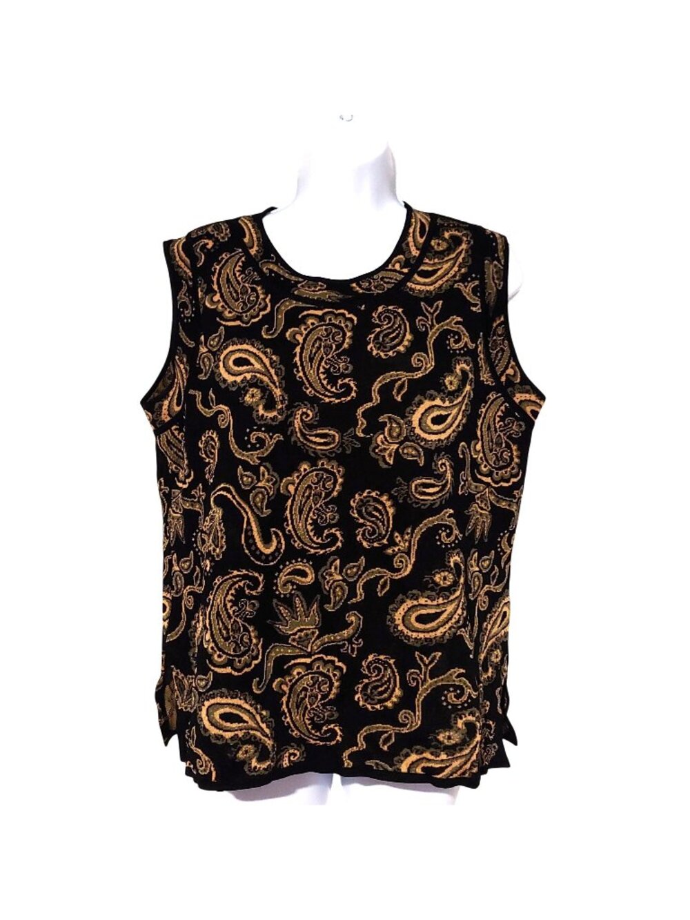 Exclusively Misook Paisley Shell Tank Knit Capsule Top Quiet Luxury Career XL